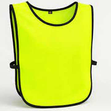 Yellow safety vest with black trim on a white background