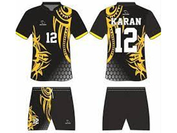 Black and yellow sports jersey set with tribal designs and number 12 on a white background
