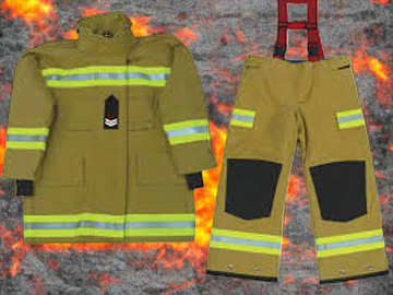 Firefighter uniform with jacket and pants on a white background
