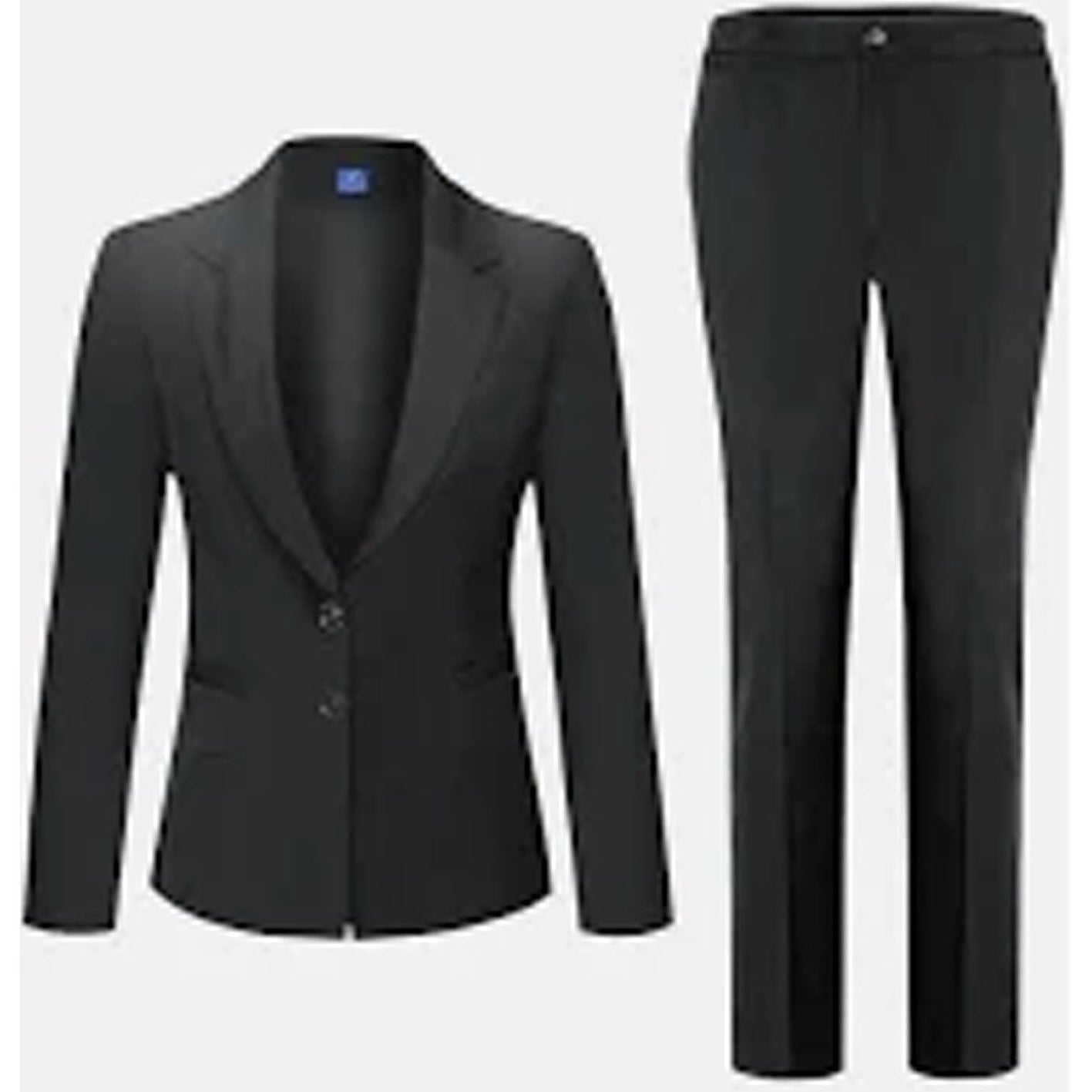 Black suit jacket and pants on a white background