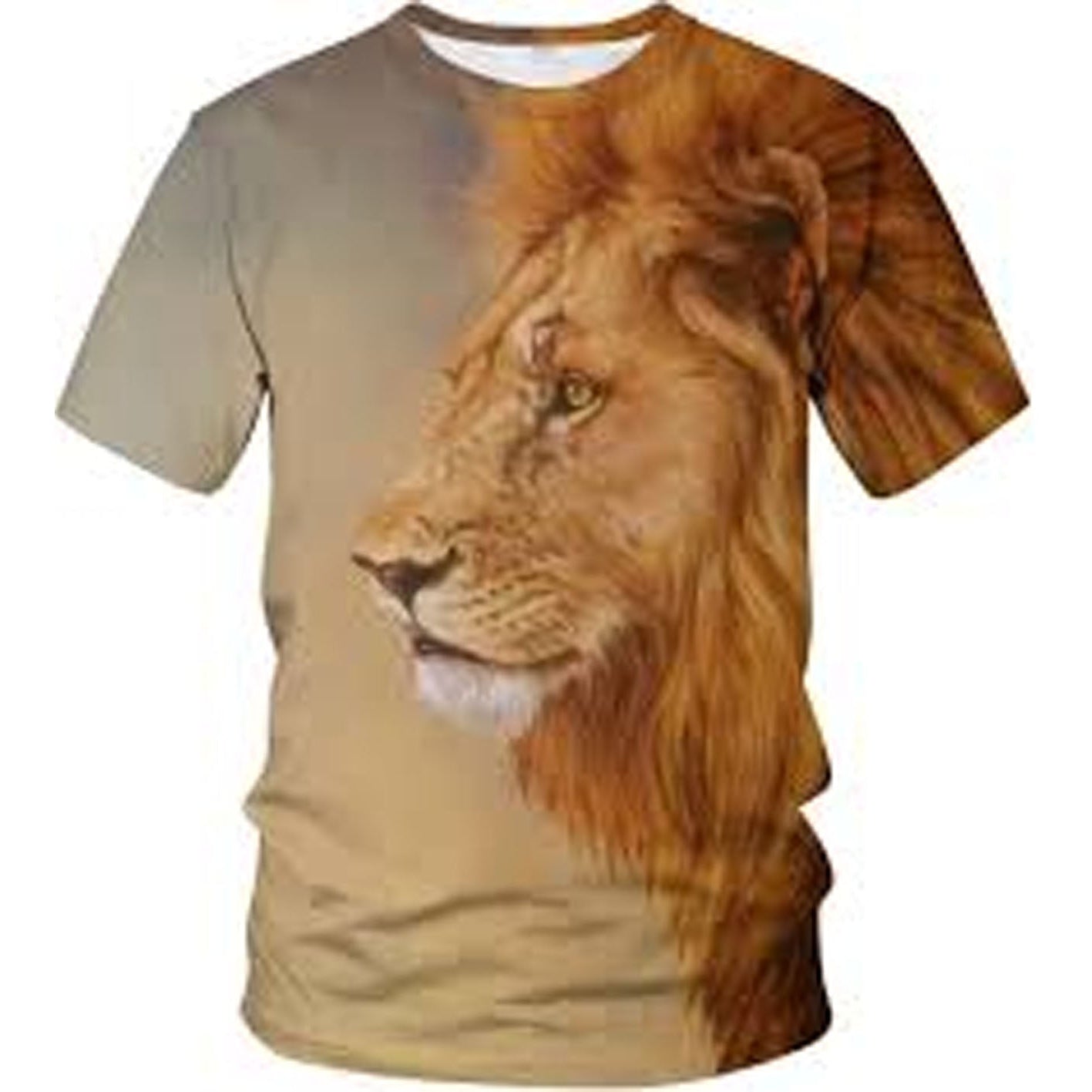 T-shirt with a lion's face design on a white background