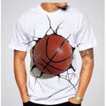 White t-shirt with a basketball design on a plain background