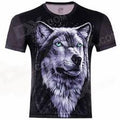 Black t-shirt with a wolf graphic design on a white background