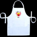 White apron with a colorful design on a black background