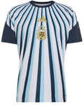 Striped soccer jersey with a logo on a white background