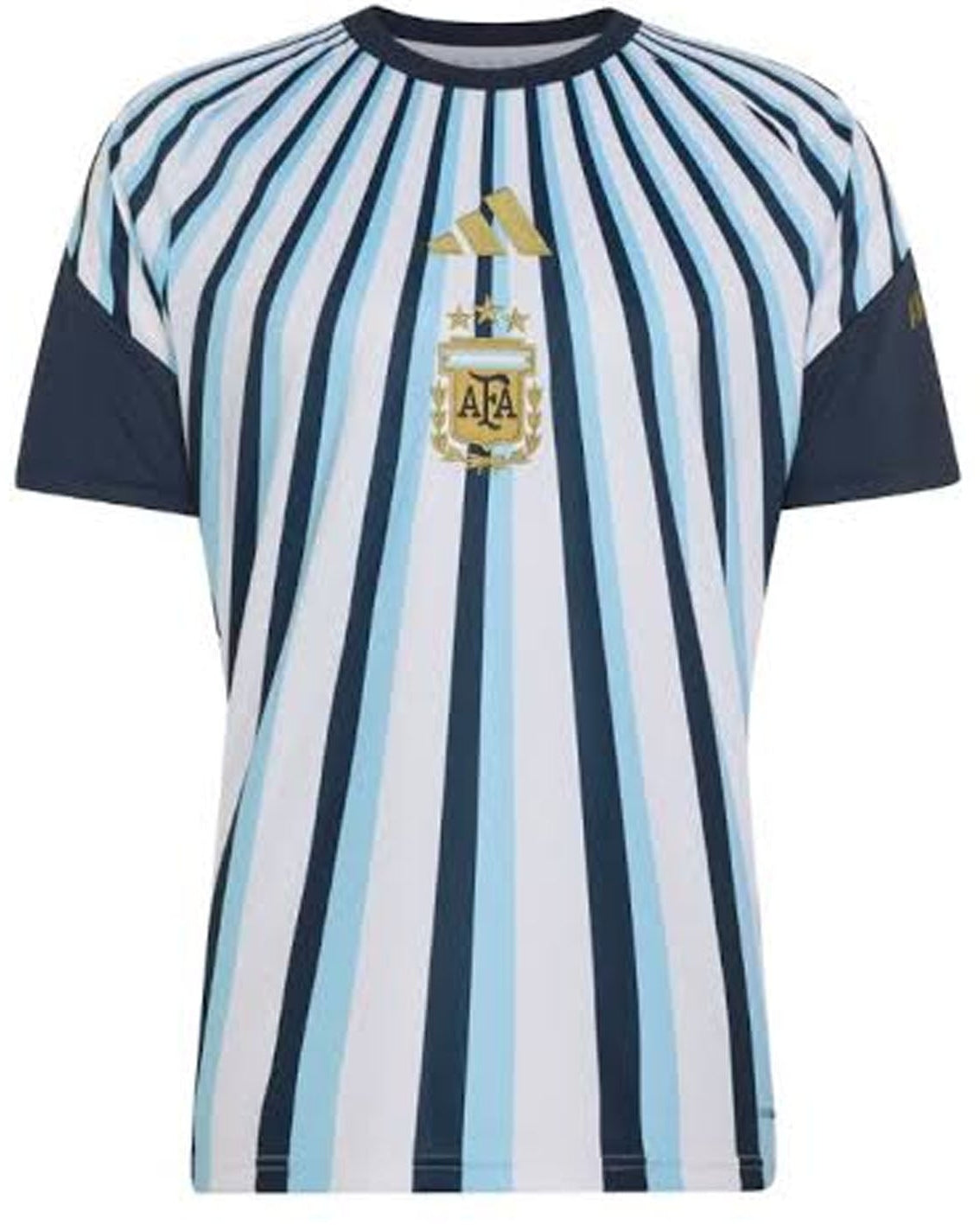 Striped soccer jersey with a logo on a white background