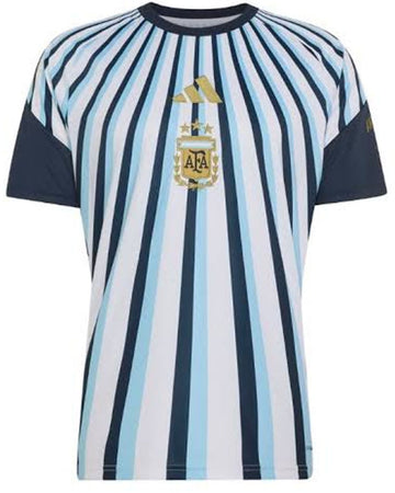 Striped soccer jersey with a logo on a white background