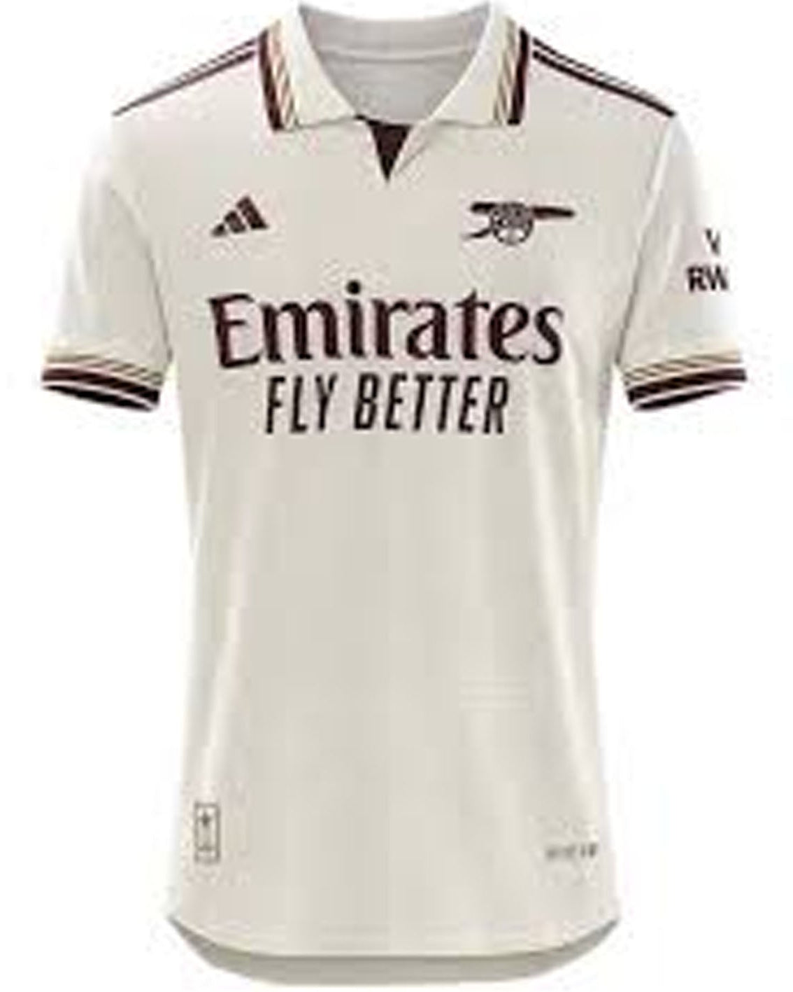 Beige sports jersey with branding on a white background