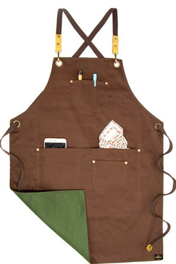 Brown apron with green pocket on a white background