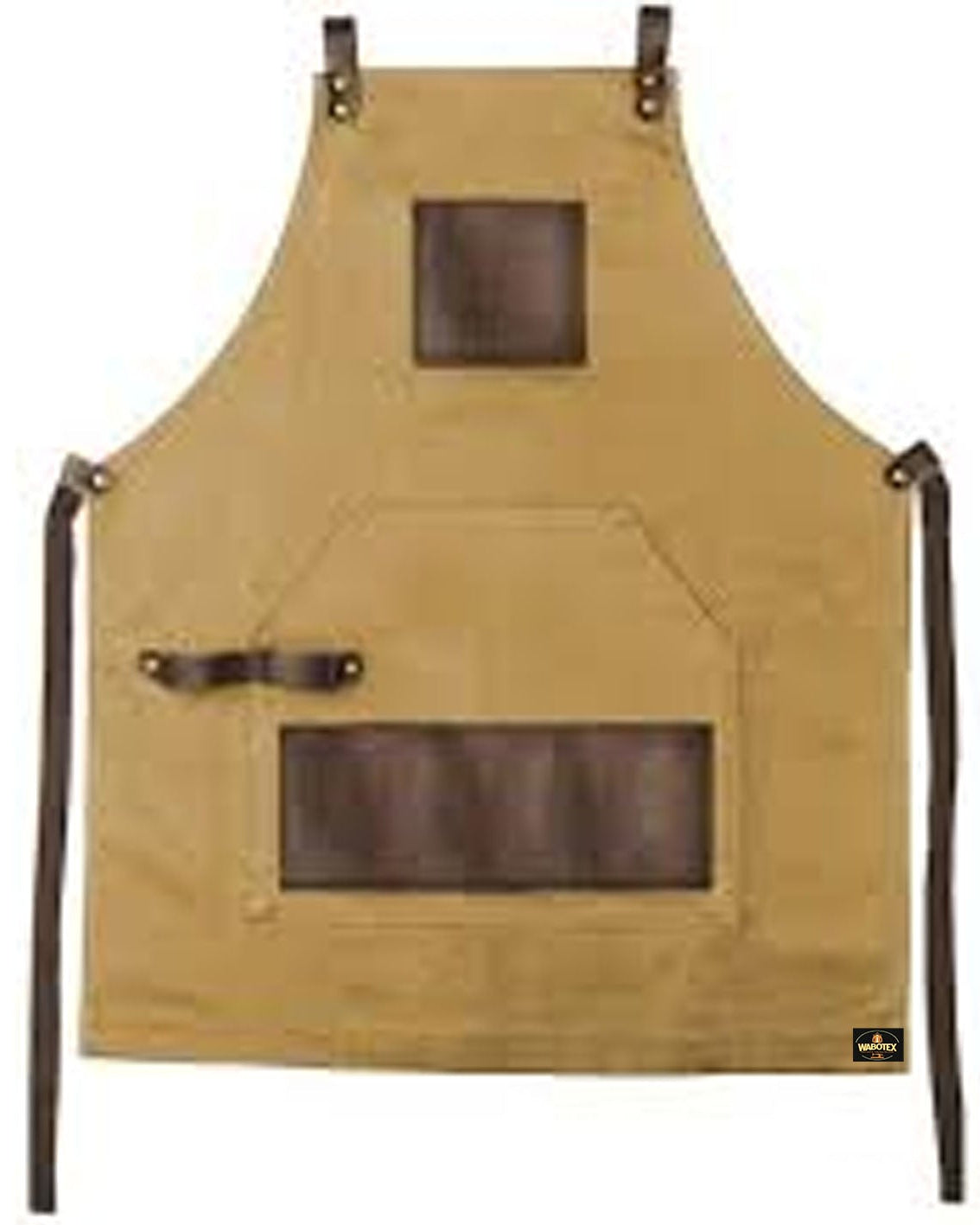 Brown apron with leather patches on a white background