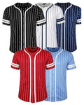 Five baseball jerseys with different colors on a white background