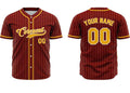 Maroon baseball top with golden lining front and back view