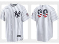 White and black lining Nwy York baseball jersey top with front and back view