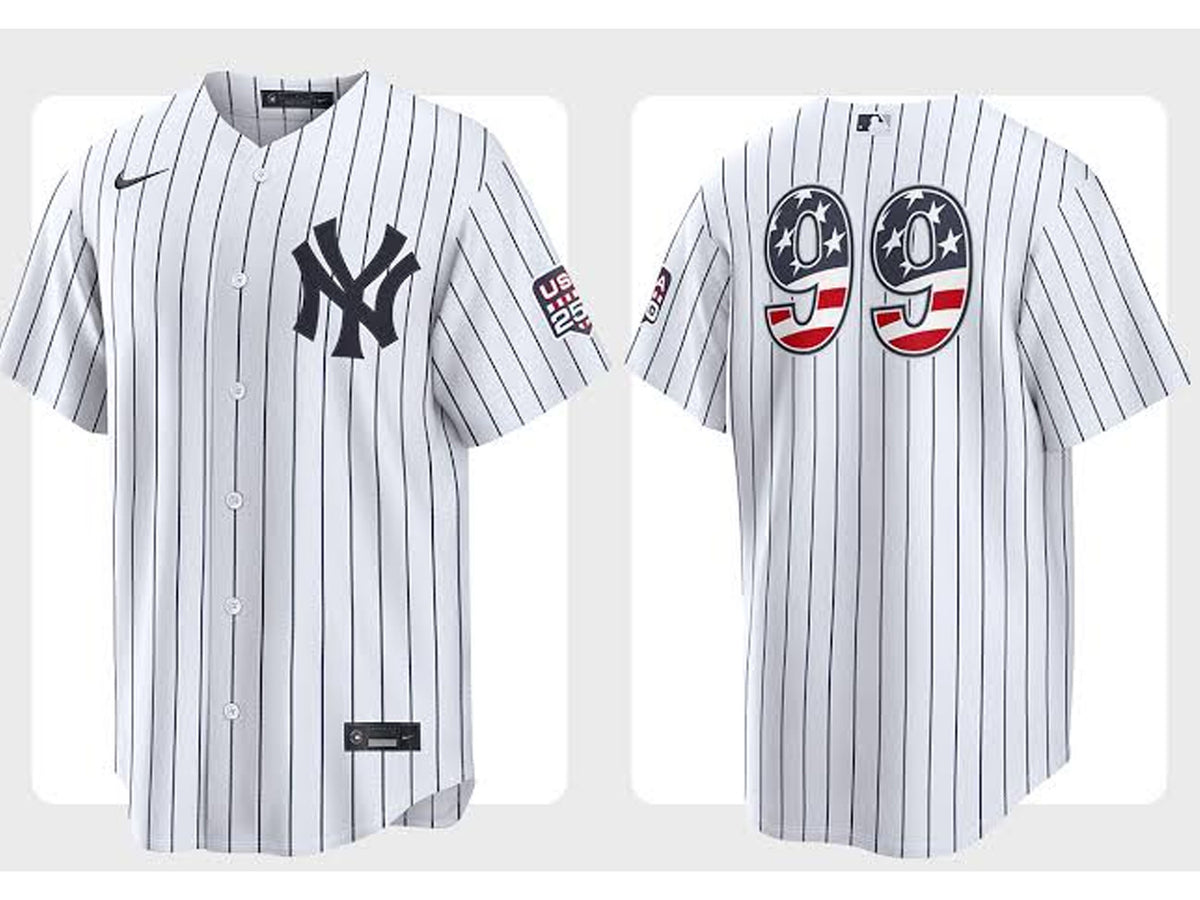 White and black lining Nwy York baseball jersey top with front and back view