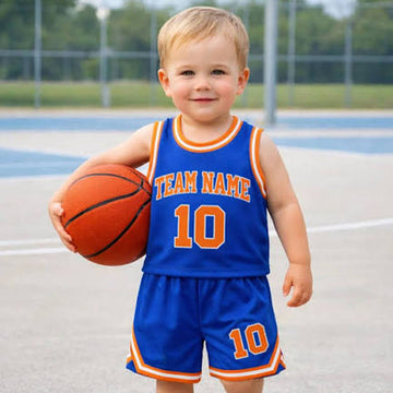 Blue and Orange kids basket ball jersey