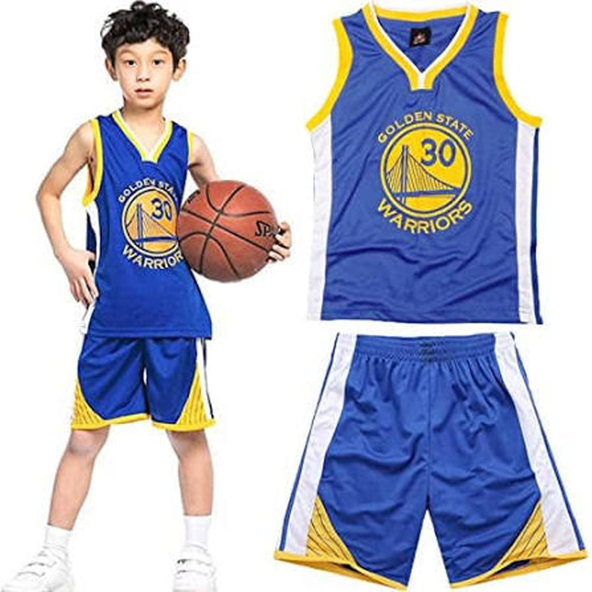 Blue orange and white kids basket ball jersey