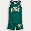 Green and white kids basket ball jersey