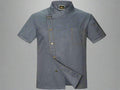 Blue chef's coat with gold buttons on a white background