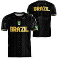 Black Brazil-themed jersey with gold text on a white background