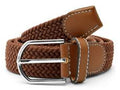 Brown Canvas Belt with lether tips and silver buckle on a white background