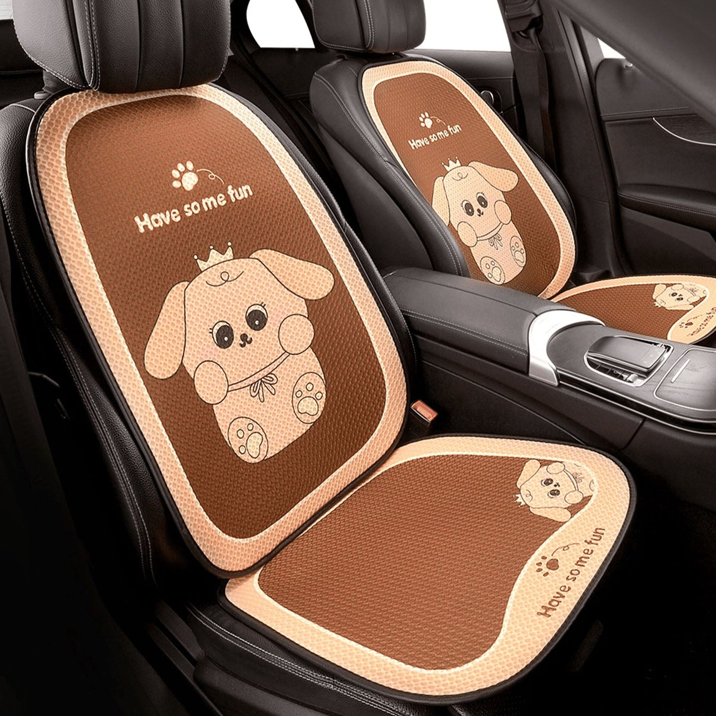 Car seat covers with cartoon dog design on a car seat