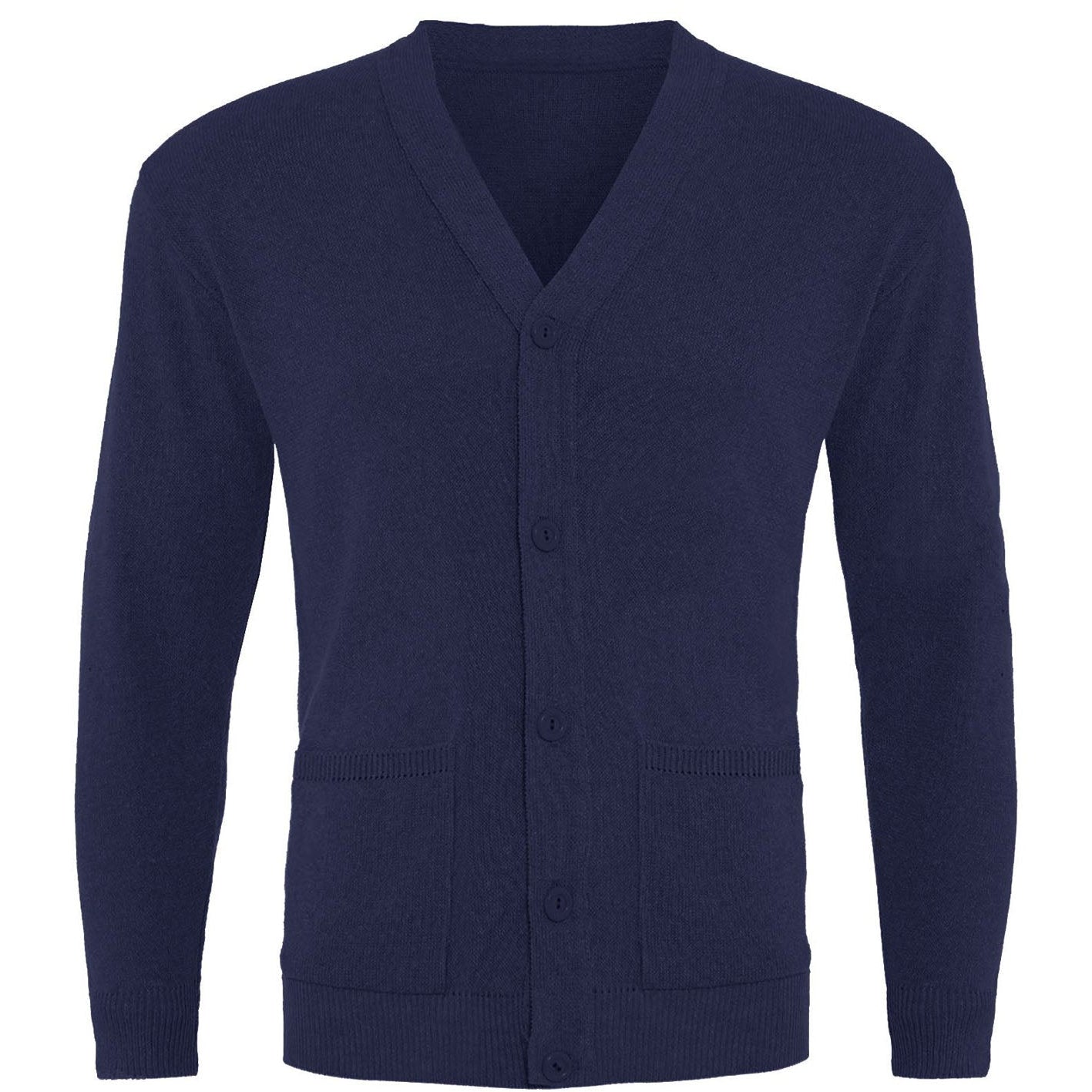 Navy blue cardigan on a white background