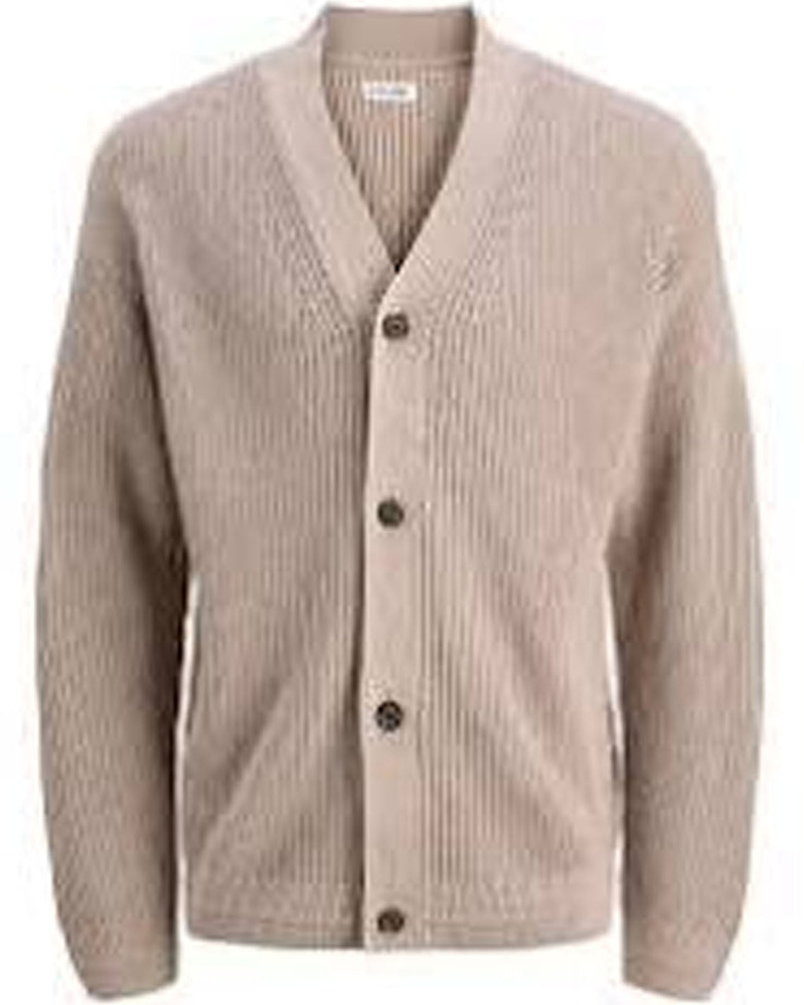 Beige cardigan with buttons on a white background