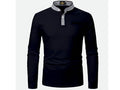 Black long-sleeve shirt with gray collar on a white background