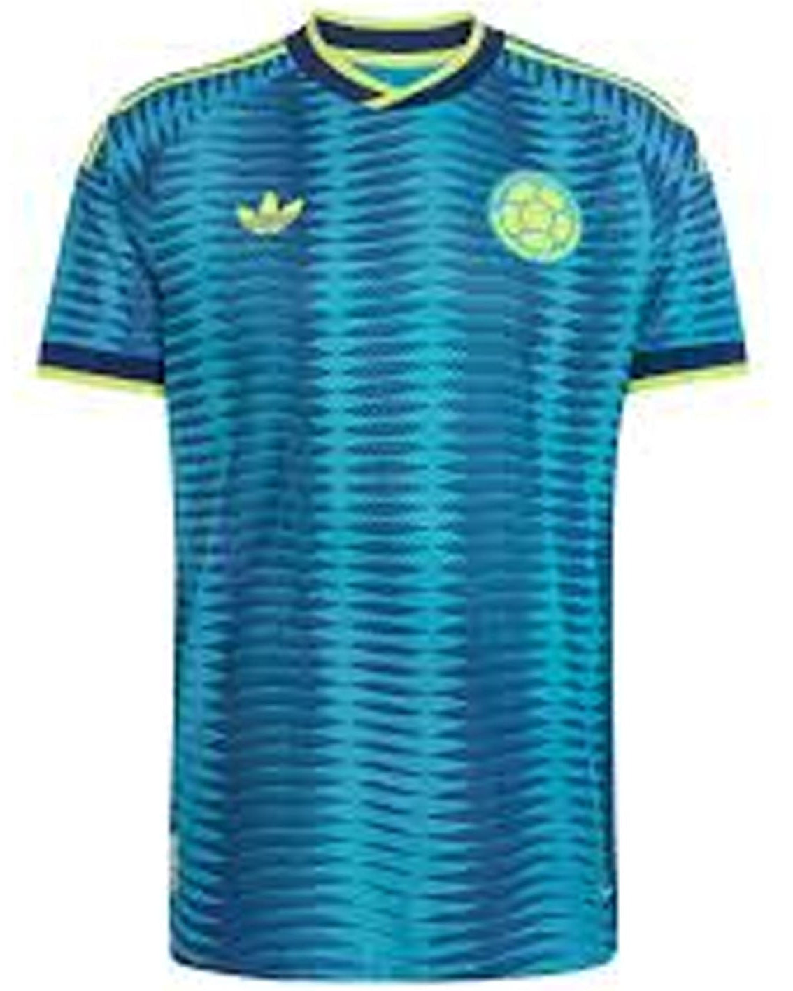 Blue Colombia jersey with black lines