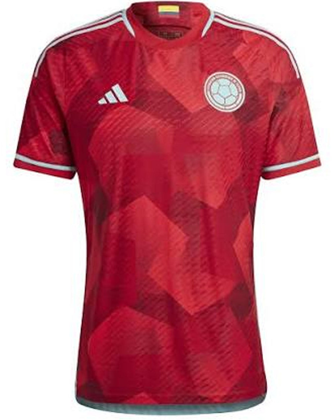 Red Colombia jersey with white lines