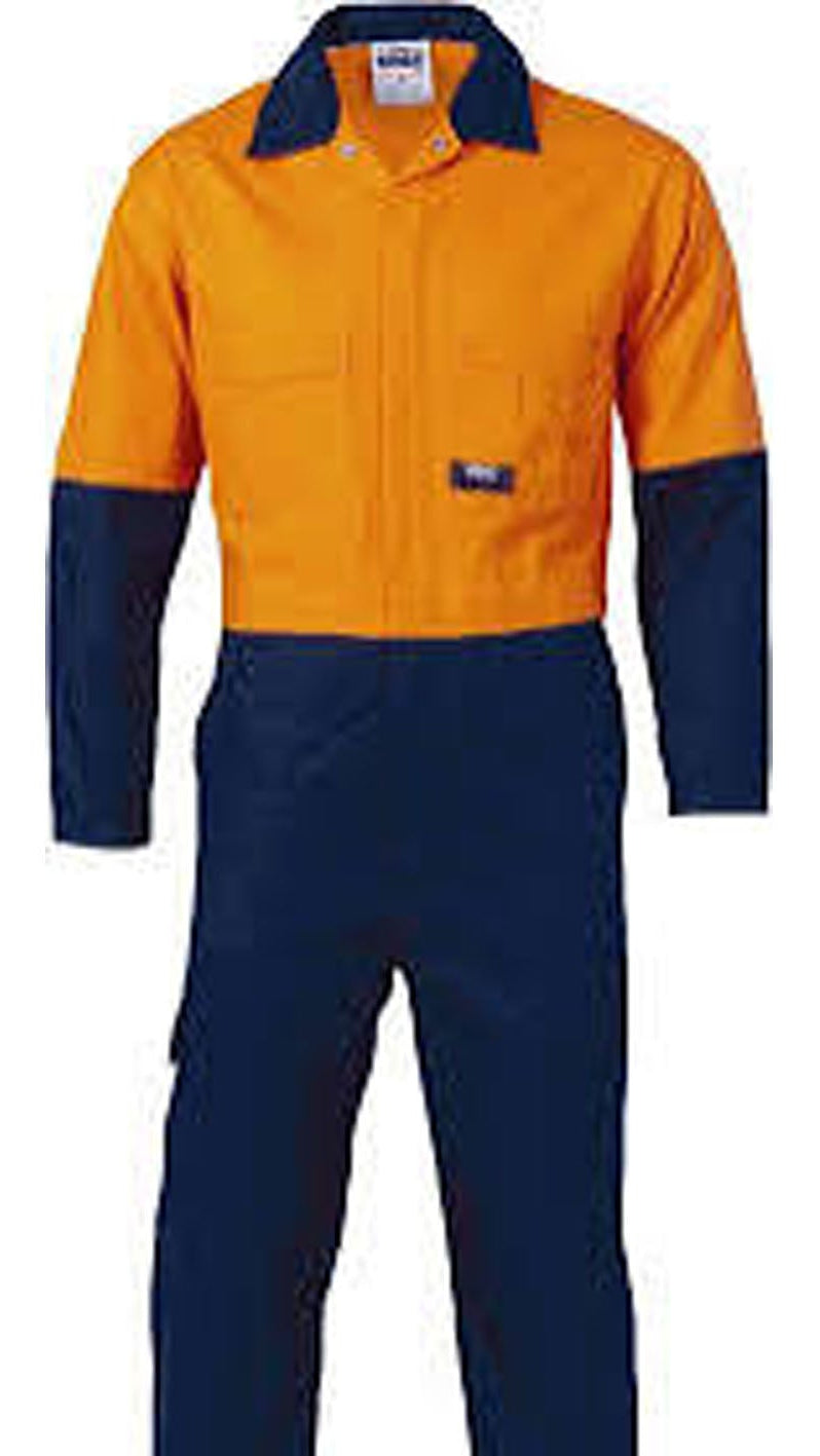 Orange and navy coverall on a white background