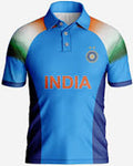 Blue sports jersey with 'India' text on a white background