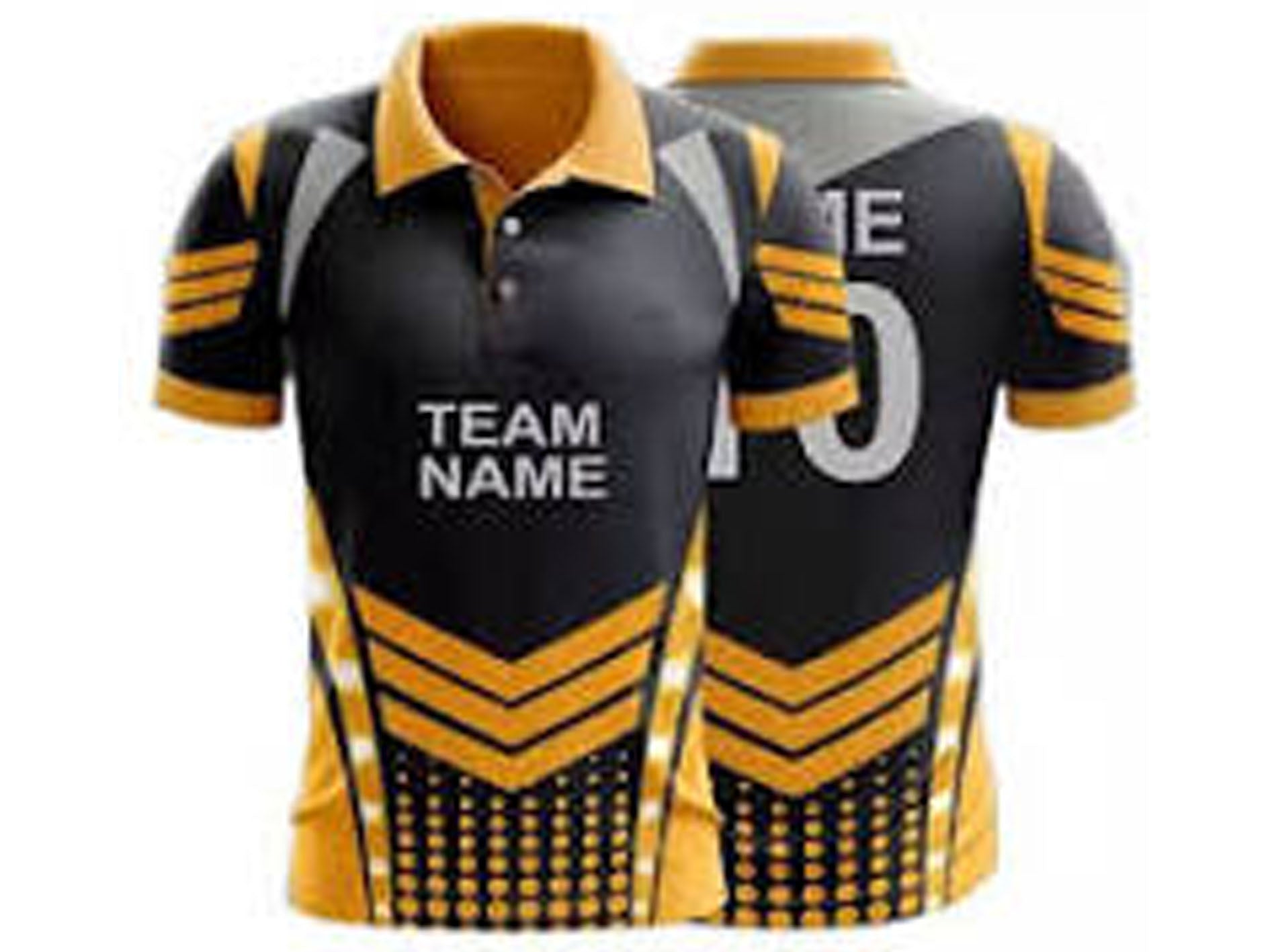 Black and yellow sports jersey with 'TEAM NAME' text on a white background