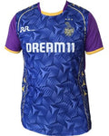 Blue sports jersey with purple sleeves and 'Dream11' branding on a white background