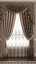 Decorative curtains with intricate patterns in a room setting
