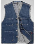 Denim vest with a gray interior on a light gray background