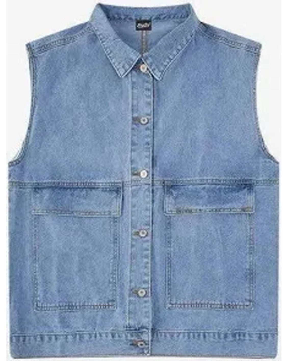 Blue denim vest on a white background