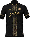 Black Egypt Soccer Jersey with golden patterns and gold cuff and round neck