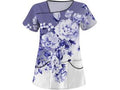 Floral dress with blue and white flowers on a white background