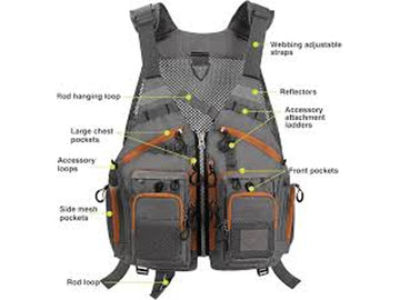 Grey multipocket Fishing Vest with descriptions