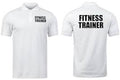 White polo shirt with 'Fitness Trainer' text on front and back