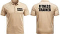 Beige polo shirt with 'Fitness Trainer' text on front and back