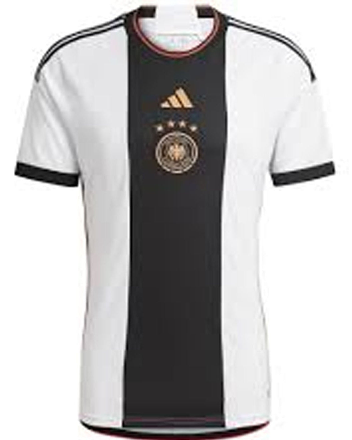 White and black soccer jersey with Adidas logo on a white background