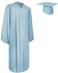 Light blue graduation gown and cap on a white background