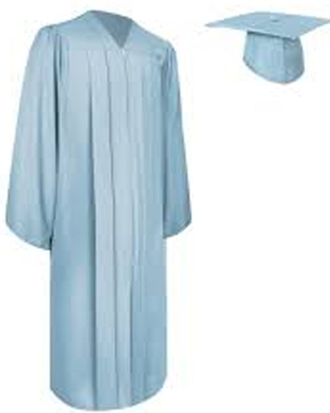 Light blue graduation gown and cap on a white background