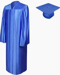 Blue graduation gown and cap on a white background