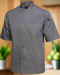 Gray 3/4 sleeve chef's jacket on a white background
