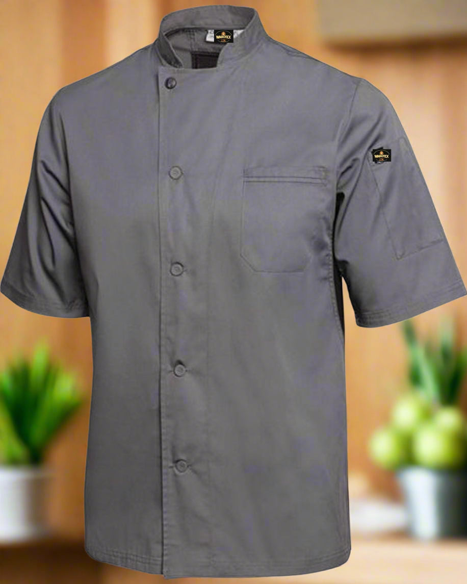 Gray 3/4 sleeve chef's jacket on a white background