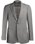 A light gray single-breasted blazer with notch lapels, a two-button front closure, and front patch pockets, shown on a plain white background.