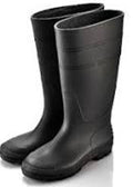 Pair of black rubber boots on a white background